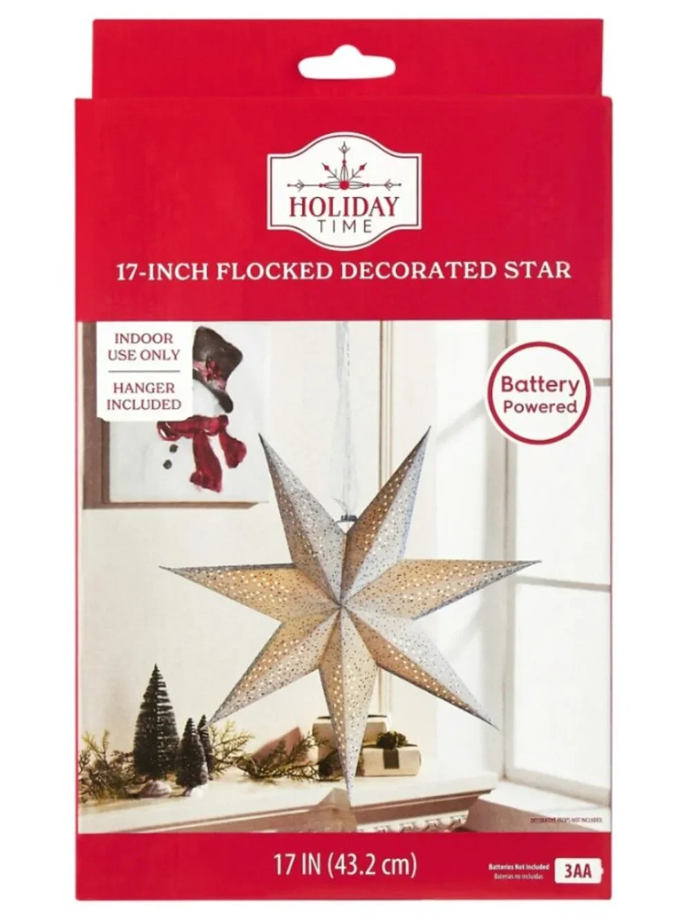 NEW Light Up Battery Operated Flocked Star Christmas Hanging Decoration Decor Ho